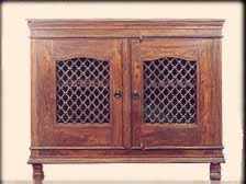 Shisham Wood Cabinet with Iron Grill Door
